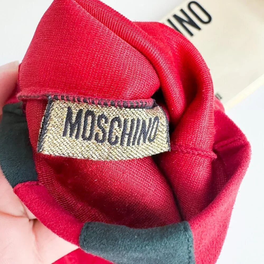 Moschino Red Black Colorblock Suede Gloves w Original Packaging S
